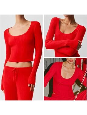 Alo Yoga Sweater Knit Unwind Long Sleeve Red Women's Size Medium NWT